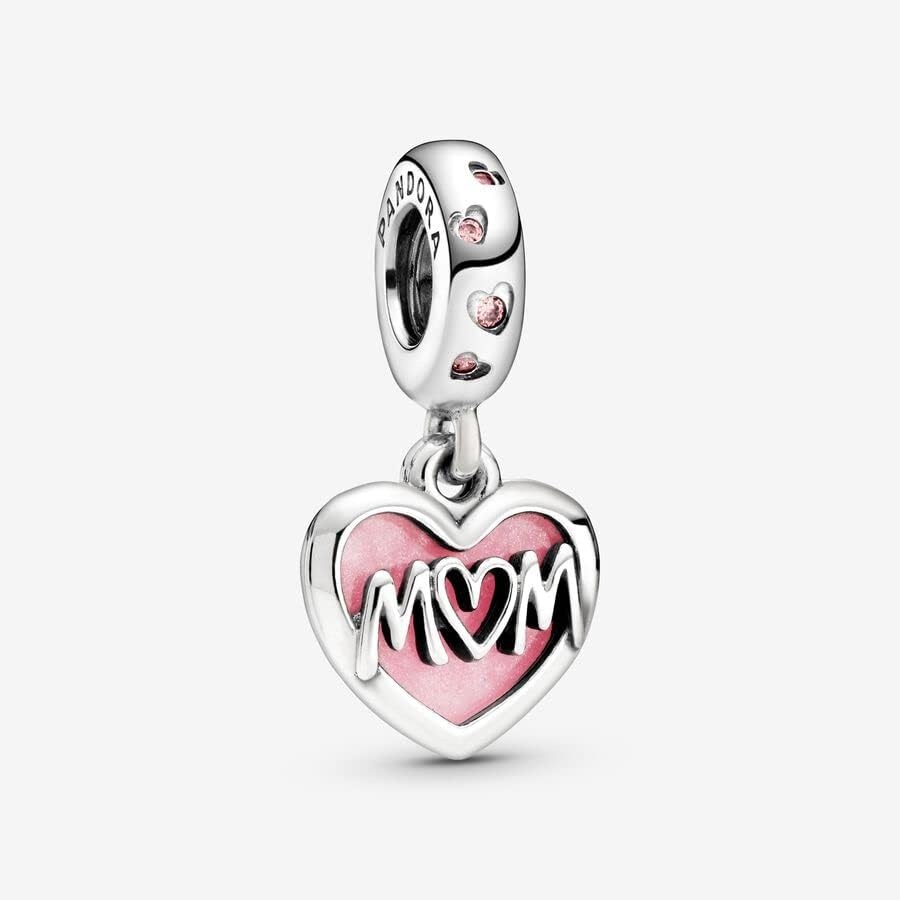 image:imagePANDORA Mom Script Heart Dangle Charm Gift for Her Compatible with PANDORA Moments Sterling Silver with Cubic Zirconia amp Enamel With Gift Box