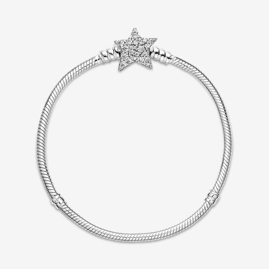 image:imagePANDORA Moments Asymmetric Star Clasp Snake Chain Bracelet Charm Bracelet for Women Gift for Her Sterling Silver with Clear Cubic Zirconia With Gift Box63 Inches
