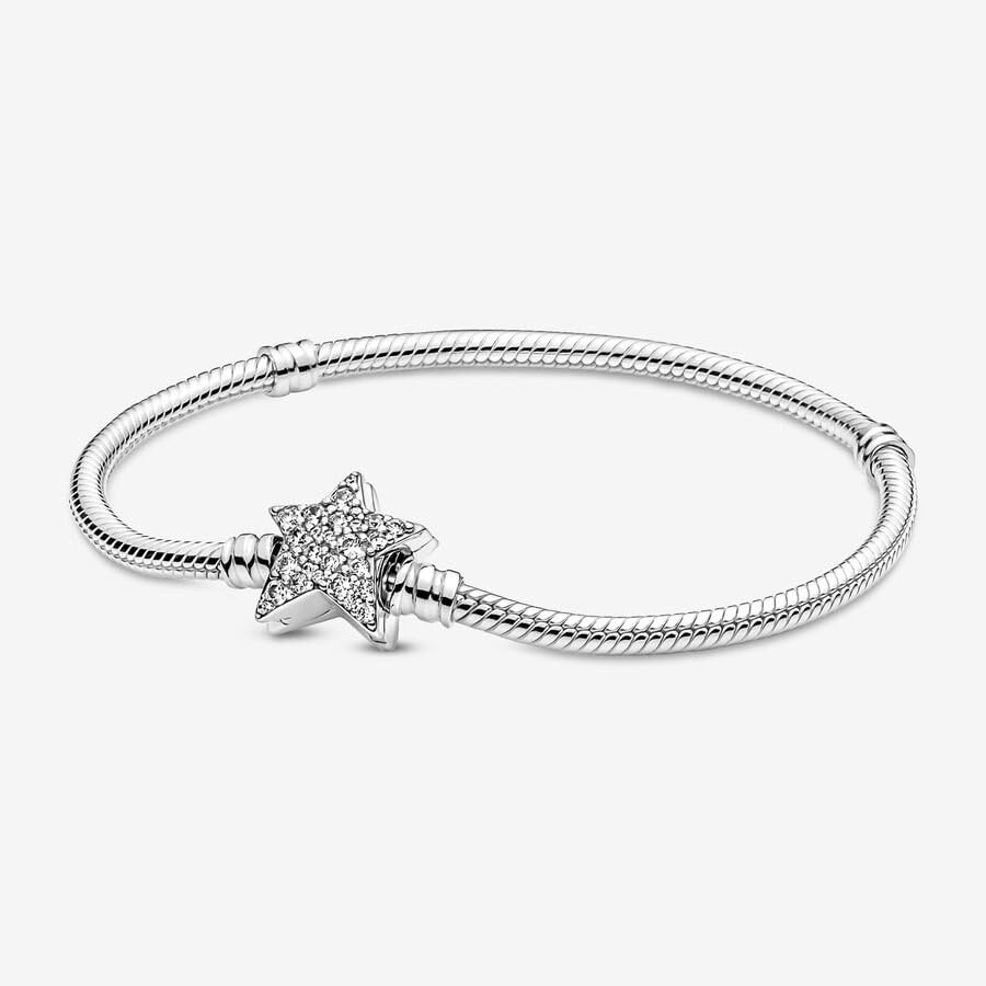 image:imagePANDORA Moments Asymmetric Star Clasp Snake Chain Bracelet Charm Bracelet for Women Gift for Her Sterling Silver with Clear Cubic Zirconia With Gift Box63 Inches