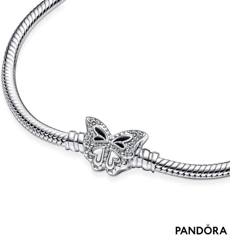 image:imagePANDORA Moments Butterfly Clasp Snake Chain Bracelet Compatible Moments Charms Gift for Her Sterling Silver with Cubic Zirconia With Gift Box71 Inches