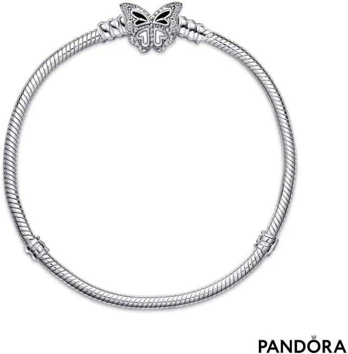 image:imagePANDORA Moments Butterfly Clasp Snake Chain Bracelet Compatible Moments Charms Gift for Her Sterling Silver with Cubic Zirconia With Gift Box90 Inches