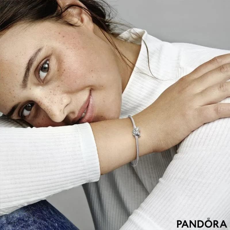 image:imagePANDORA Moments Butterfly Clasp Snake Chain Bracelet Compatible Moments Charms Gift for Her Sterling Silver with Cubic Zirconia With Gift Box90 Inches