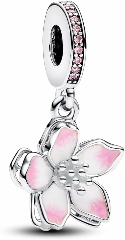 image:imagePANDORA Moments Cherry Blossom Dangle Charm Sterling Silver Charm with Cubic Zirconia amp Enamel Jewelry for Women Includes Gift Box