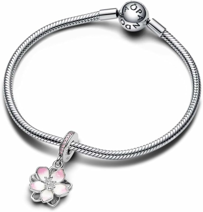 image:imagePANDORA Moments Cherry Blossom Dangle Charm Sterling Silver Charm with Cubic Zirconia amp Enamel Jewelry for Women Includes Gift Box