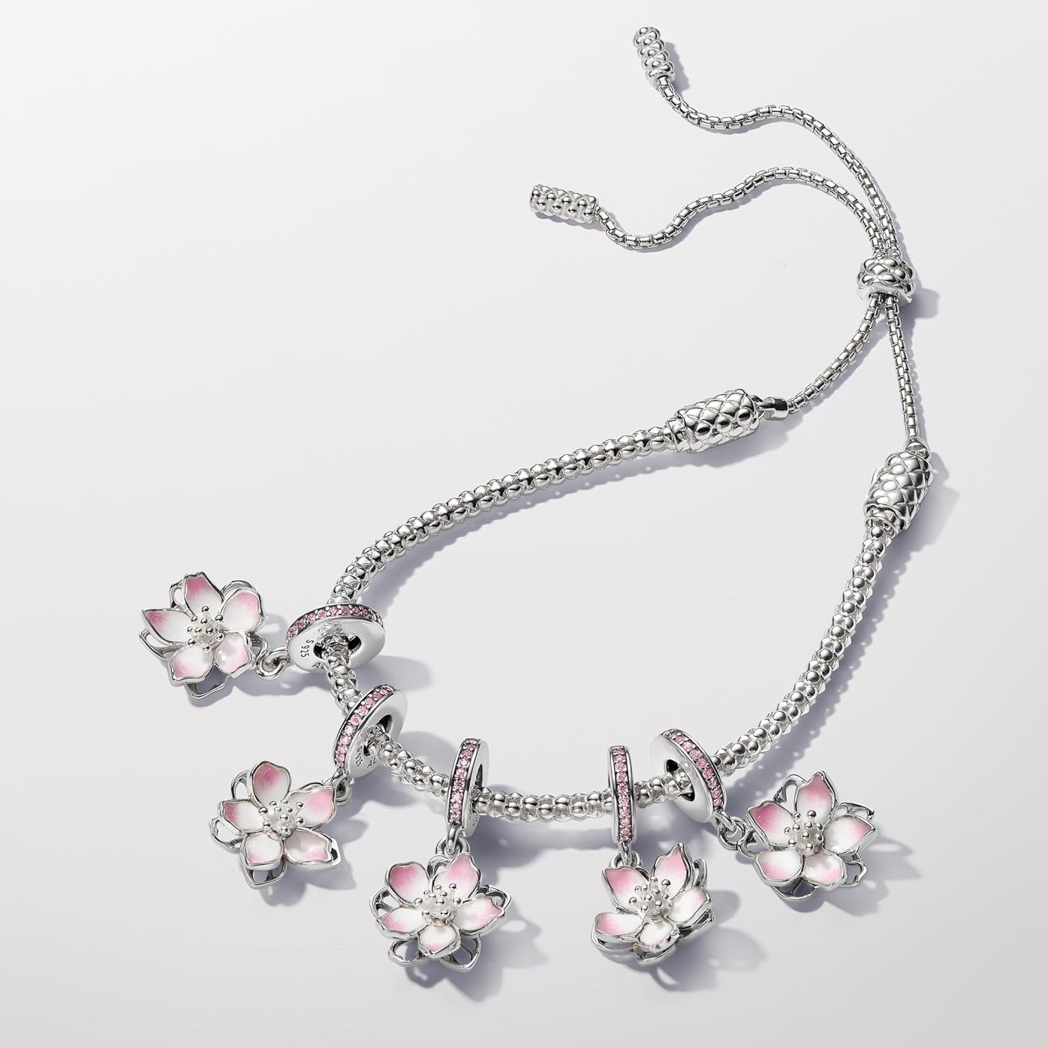 image:imagePANDORA Moments Cherry Blossom Dangle Charm Sterling Silver Charm with Cubic Zirconia amp Enamel Jewelry for Women Includes Gift Box