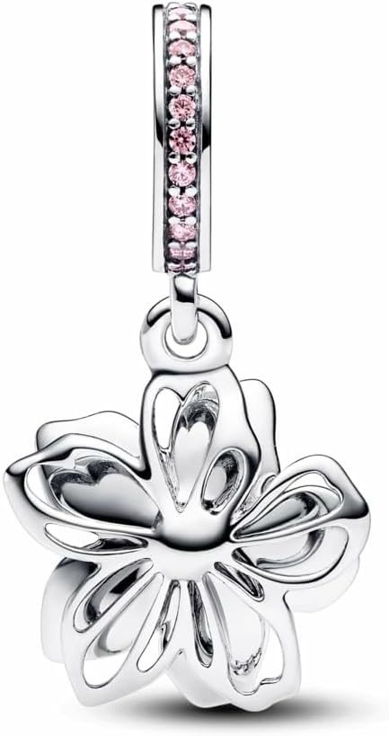 image:imagePANDORA Moments Cherry Blossom Dangle Charm Sterling Silver Charm with Cubic Zirconia amp Enamel Jewelry for Women Includes Gift Box