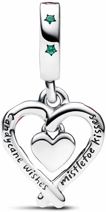 image:imagePANDORA Moments Double Candy Cane Heart Christmas Dangle Charm Sterling Silver Charm with Enamel Jewelry for Women Includes Gift Box