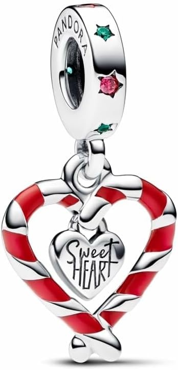 image:imagePANDORA Moments Double Candy Cane Heart Christmas Dangle Charm Sterling Silver Charm with Enamel Jewelry for Women Includes Gift Box