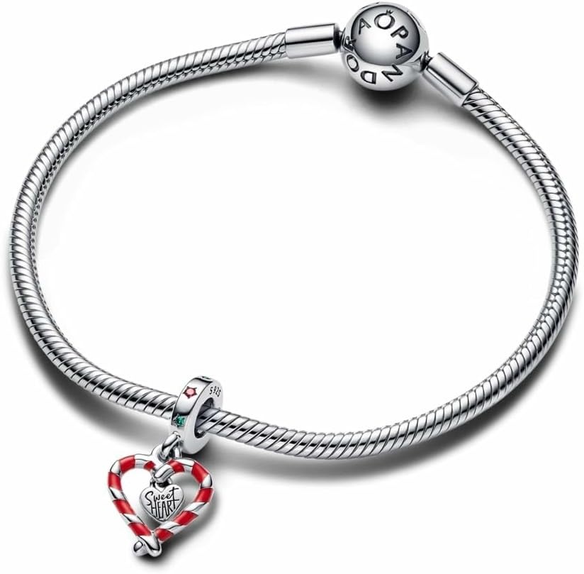 image:imagePANDORA Moments Double Candy Cane Heart Christmas Dangle Charm Sterling Silver Charm with Enamel Jewelry for Women Includes Gift Box