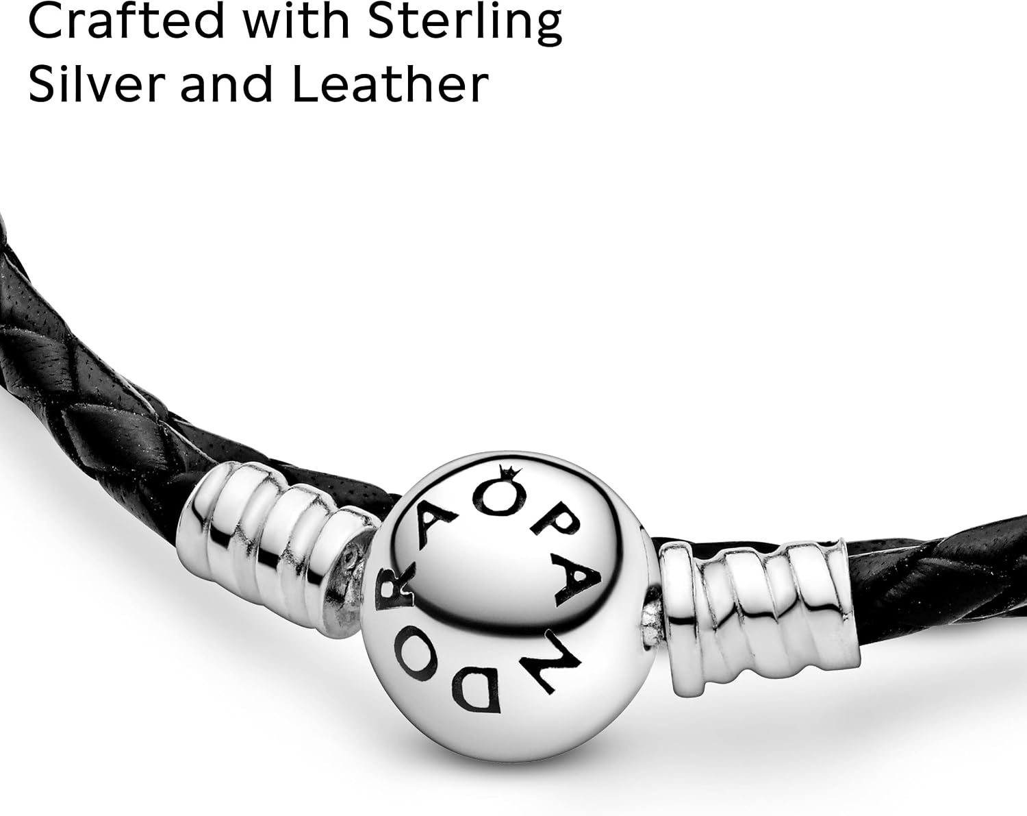 image:imagePANDORA Moments Double Woven Leather Bracelet with Silver Clasp Sterling Silver Bracelet Jewelry for Women Includes Gift Box15 Inches
