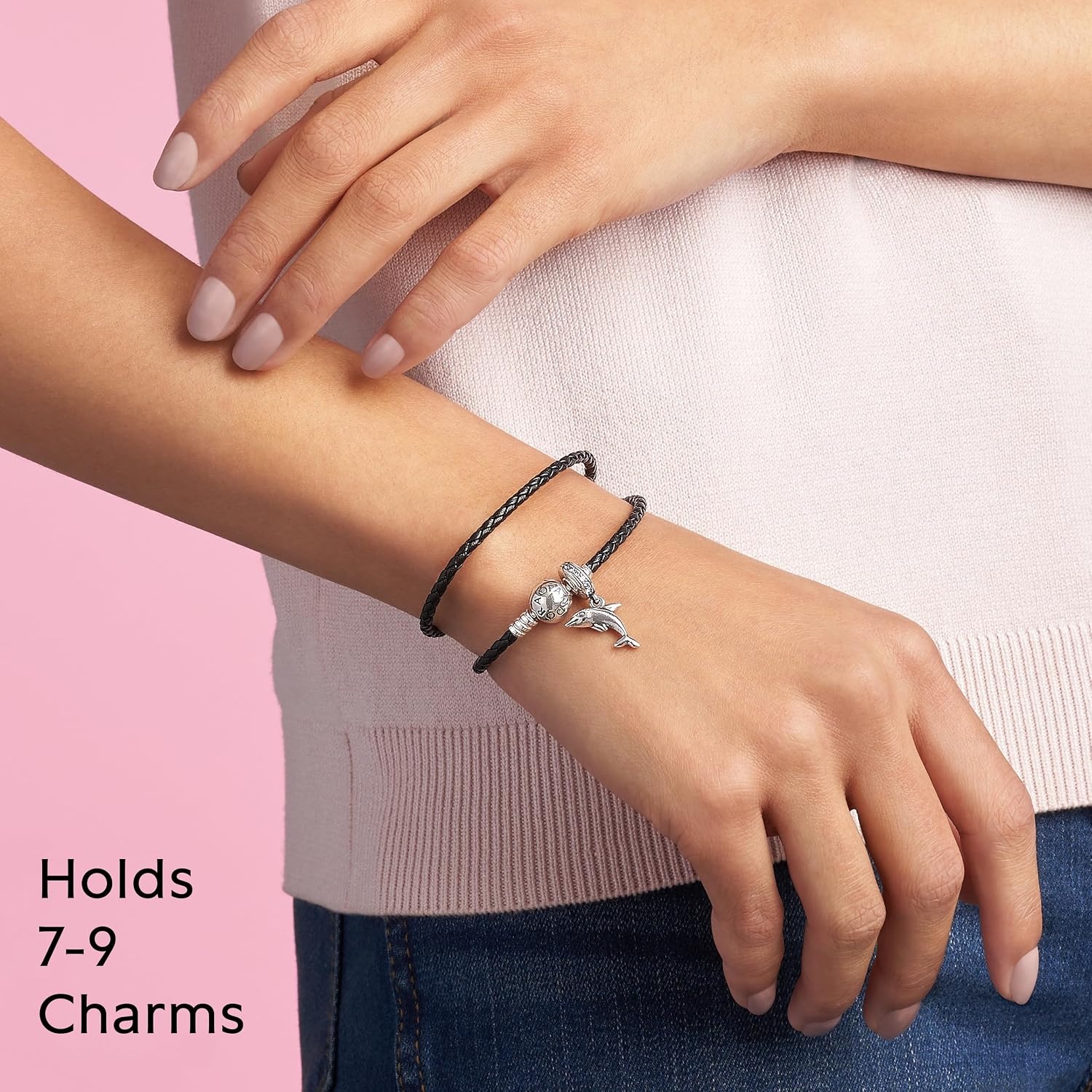 image:imagePANDORA Moments Double Woven Leather Bracelet with Silver Clasp Sterling Silver Bracelet Jewelry for Women Includes Gift Box185 Centimeters