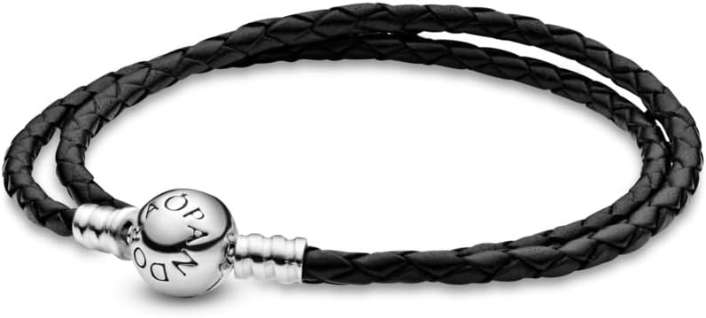 image:imagePANDORA Moments Double Woven Leather Bracelet with Silver Clasp Sterling Silver Bracelet Jewelry for Women Includes Gift Box185 Centimeters