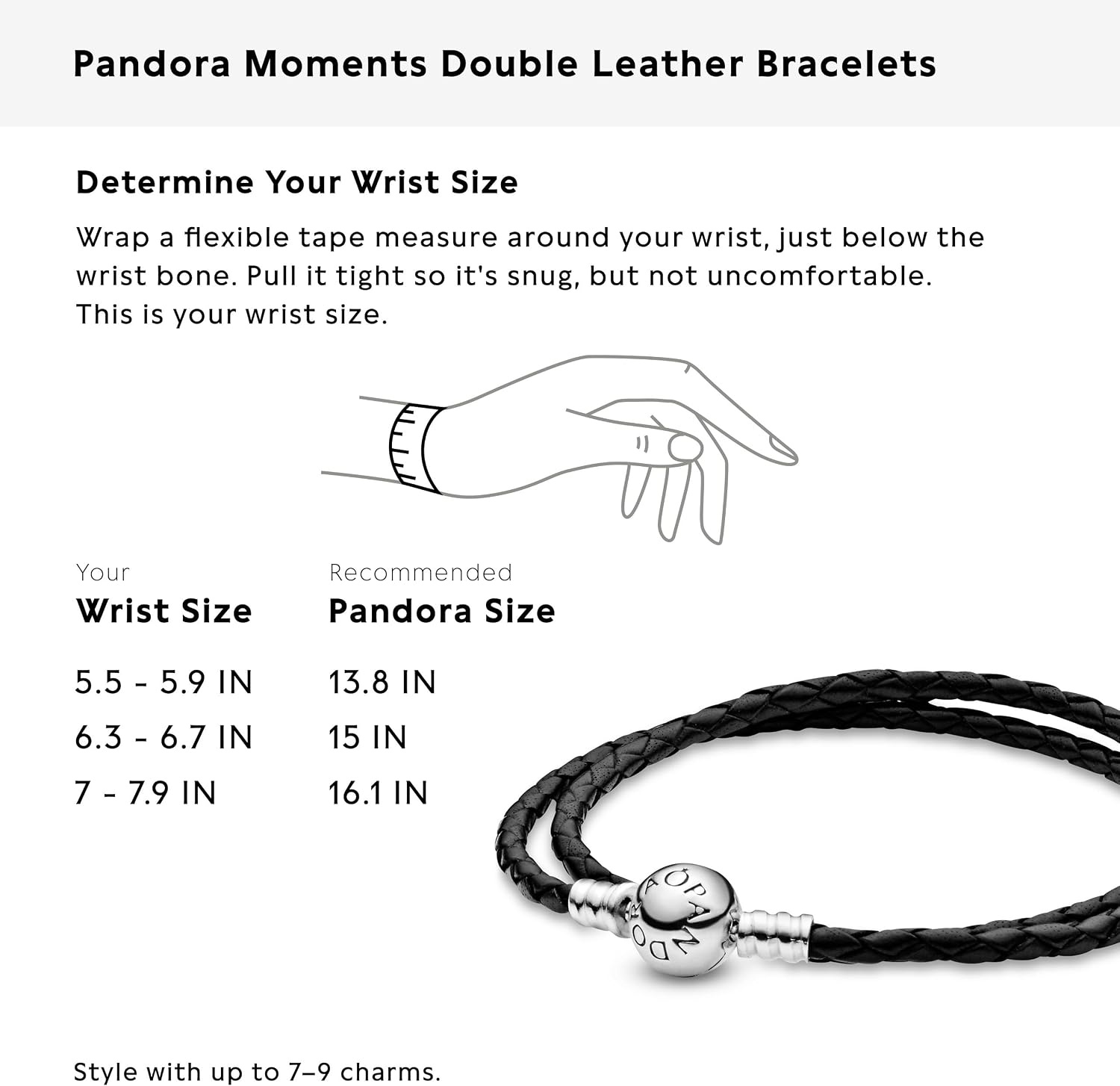 image:imagePANDORA Moments Double Woven Leather Bracelet with Silver Clasp Sterling Silver Bracelet Jewelry for Women Includes Gift Box185 Centimeters