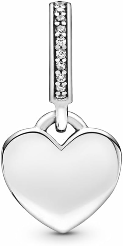 image:imagePANDORA Moments Engravable Heart Tag Dangle Charm Sterling Silver with Cubic Zirconia Jewelry for Women Includes Gift Box