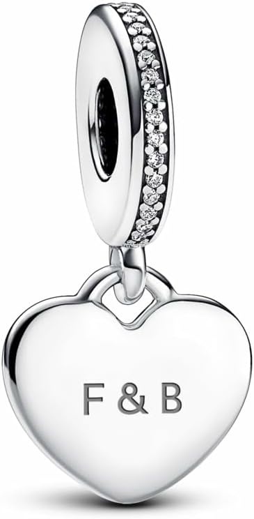 image:imagePANDORA Moments Engravable Heart Tag Dangle Charm Sterling Silver with Cubic Zirconia Jewelry for Women Includes Gift Box