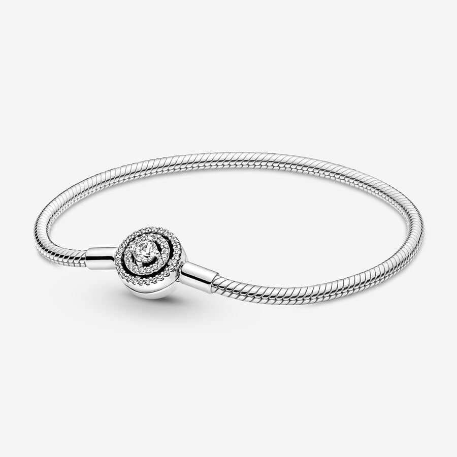 image:imagePANDORA Moments Halo Clasp Snake Chain Bracelet Charm Bracelet for Women Compatible Moments Charms Gift for Her Sterling Silver amp Cubic Zirconia With Gift Box63 Inches