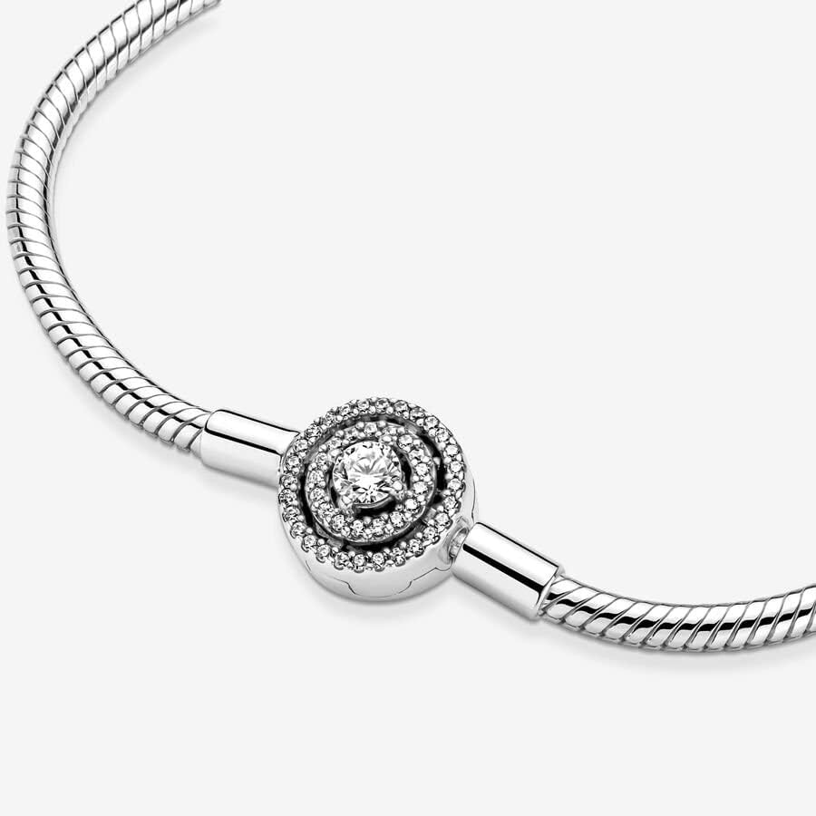 image:imagePANDORA Moments Halo Clasp Snake Chain Bracelet Charm Bracelet for Women Compatible Moments Charms Gift for Her Sterling Silver amp Cubic Zirconia With Gift Box67 Inches