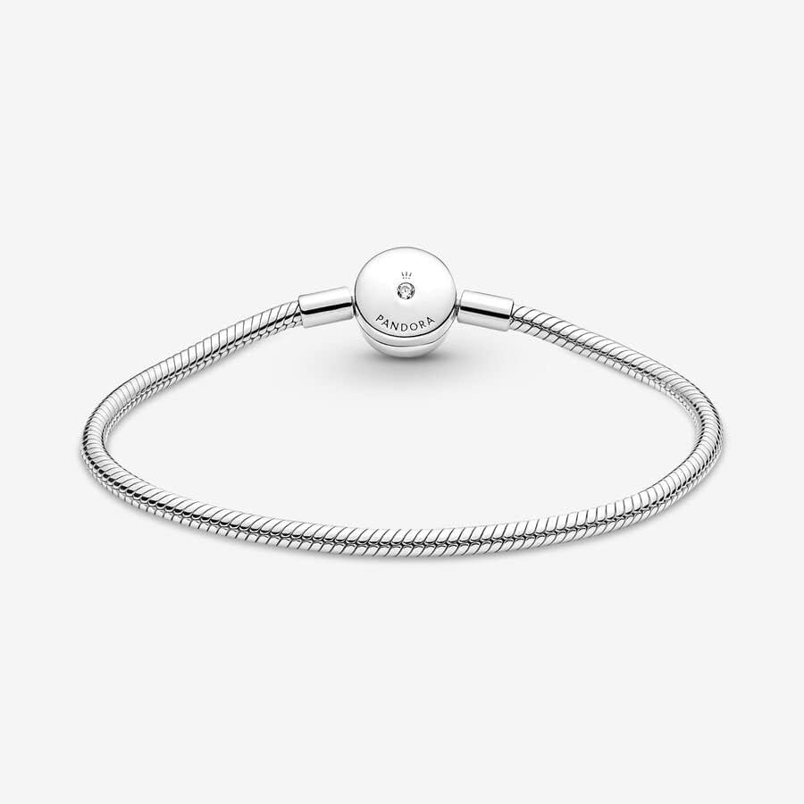 image:imagePANDORA Moments Halo Clasp Snake Chain Bracelet Charm Bracelet for Women Compatible Moments Charms Gift for Her Sterling Silver amp Cubic Zirconia With Gift Box83 Inches