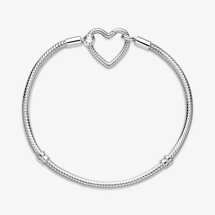 image:imagePANDORA Moments Heart Clasp Snake Chain Bracelet Charm Bracelet for Women Compatible Moments Charms Gift for Her Sterling Silver With Gift Box67 Inches