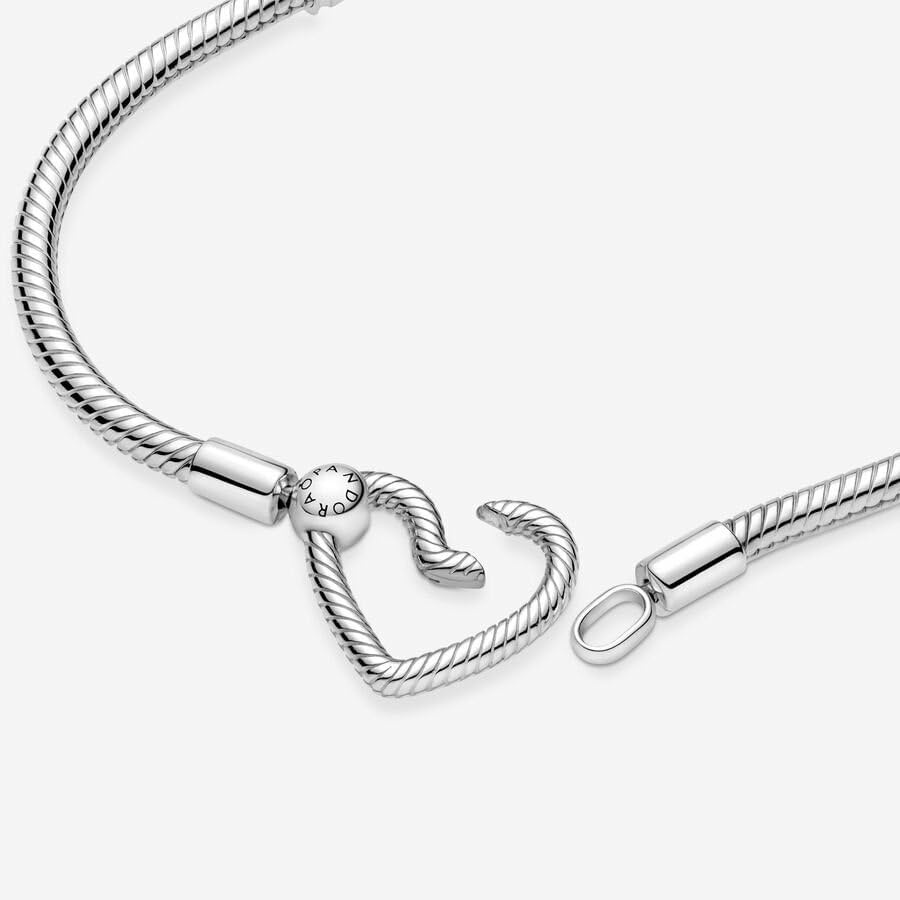 image:imagePANDORA Moments Heart Clasp Snake Chain Bracelet Charm Bracelet for Women Compatible Moments Charms Gift for Her Sterling Silver With Gift Box71 Inches