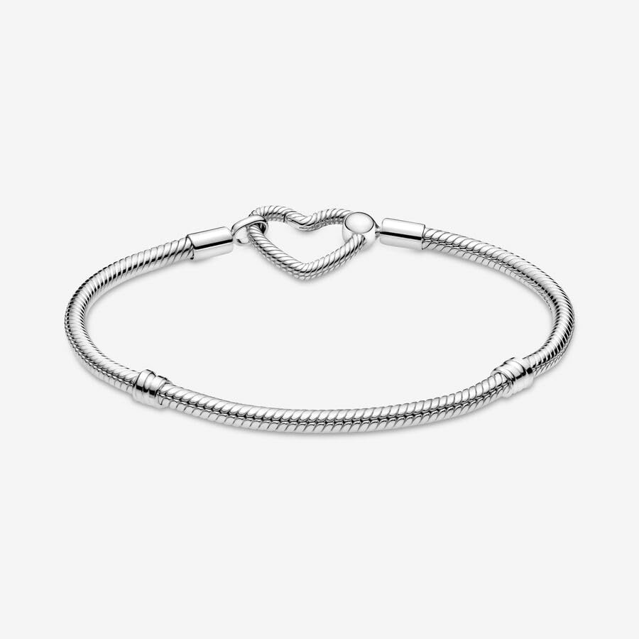 image:imagePANDORA Moments Heart Clasp Snake Chain Bracelet Charm Bracelet for Women Compatible Moments Charms Gift for Her Sterling Silver With Gift Box71 Inches
