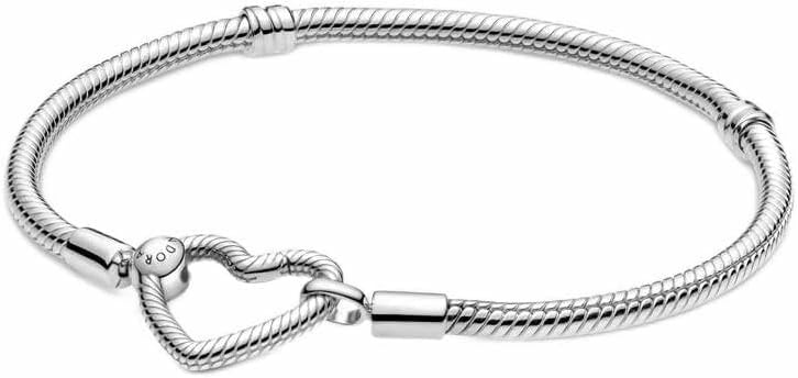 image:imagePANDORA Moments Heart Clasp Snake Chain Bracelet Charm Bracelet for Women Compatible Moments Charms Gift for Her Sterling Silver With Gift Box71 Inches