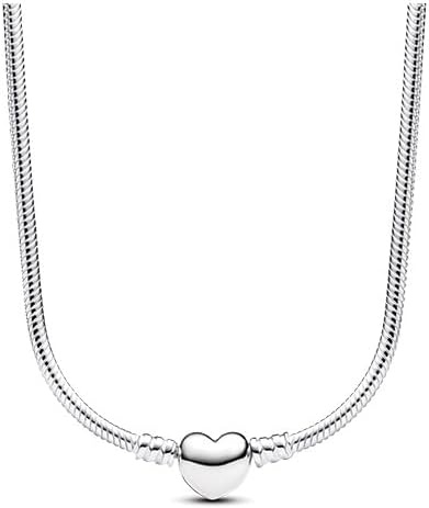 image:imagePANDORA Moments Heart Clasp Snake Chain Necklace Sterling Silver Necklace for Women PANDORA Moments Jewelry Gift for Women Includes Gift Box 177