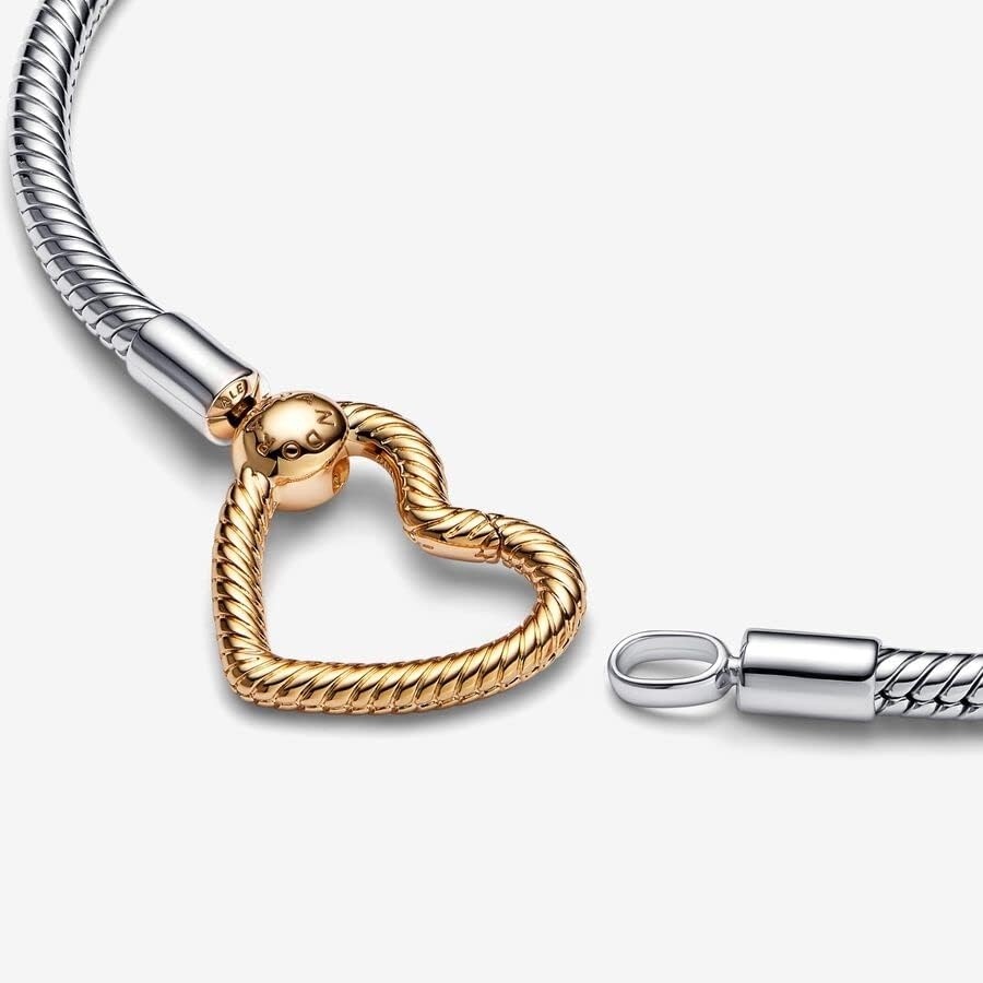 image:imagePANDORA Moments Heart Closure Snake Chain Bracelet Compatible Moments Charms Gift for Her Sterling Silver Shine with Cubic Zirconia With Gift Box787 Inches