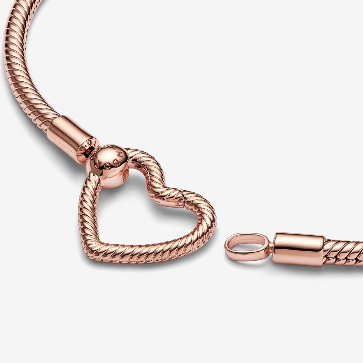 image:imagePANDORA Moments Heart Closure Snake Chain Bracelet Made With 14K Rose GoldPlated Unique Metal Blend Jewelry for Women Includes Gift Box210 Centimeters