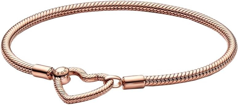 image:imagePANDORA Moments Heart Closure Snake Chain Bracelet Made With 14K Rose GoldPlated Unique Metal Blend Jewelry for Women Includes Gift Box71 Inches