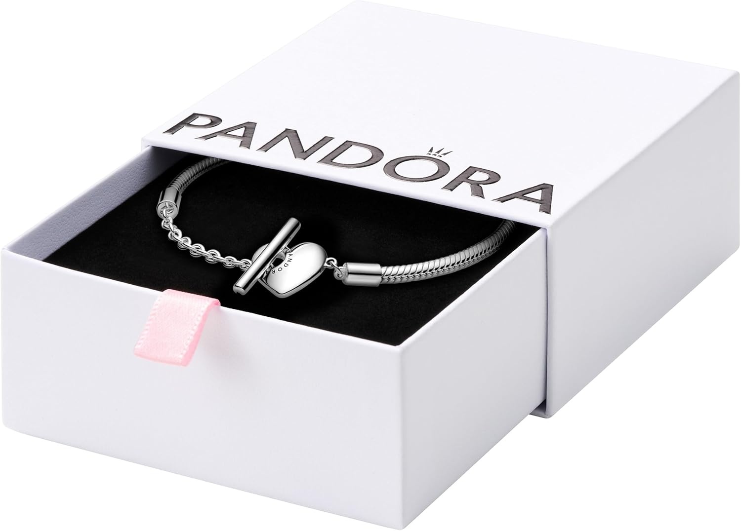 image:imagePANDORA Moments Heart TBar Closure Snake Chain Bracelet Compatible Moments Charms Gift for Her Shine With Gift Box63 Inches