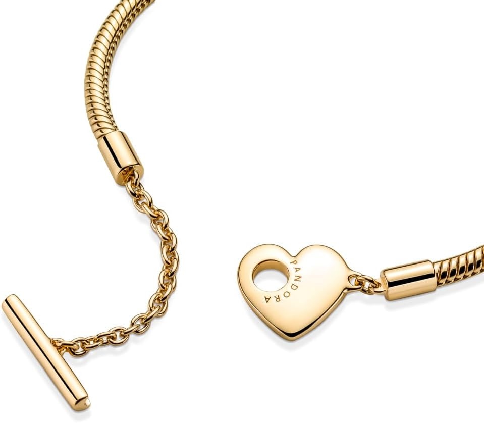 image:imagePANDORA Moments Heart TBar Closure Snake Chain Bracelet Compatible Moments Charms Gift for Her Shine With Gift Box71 Inches