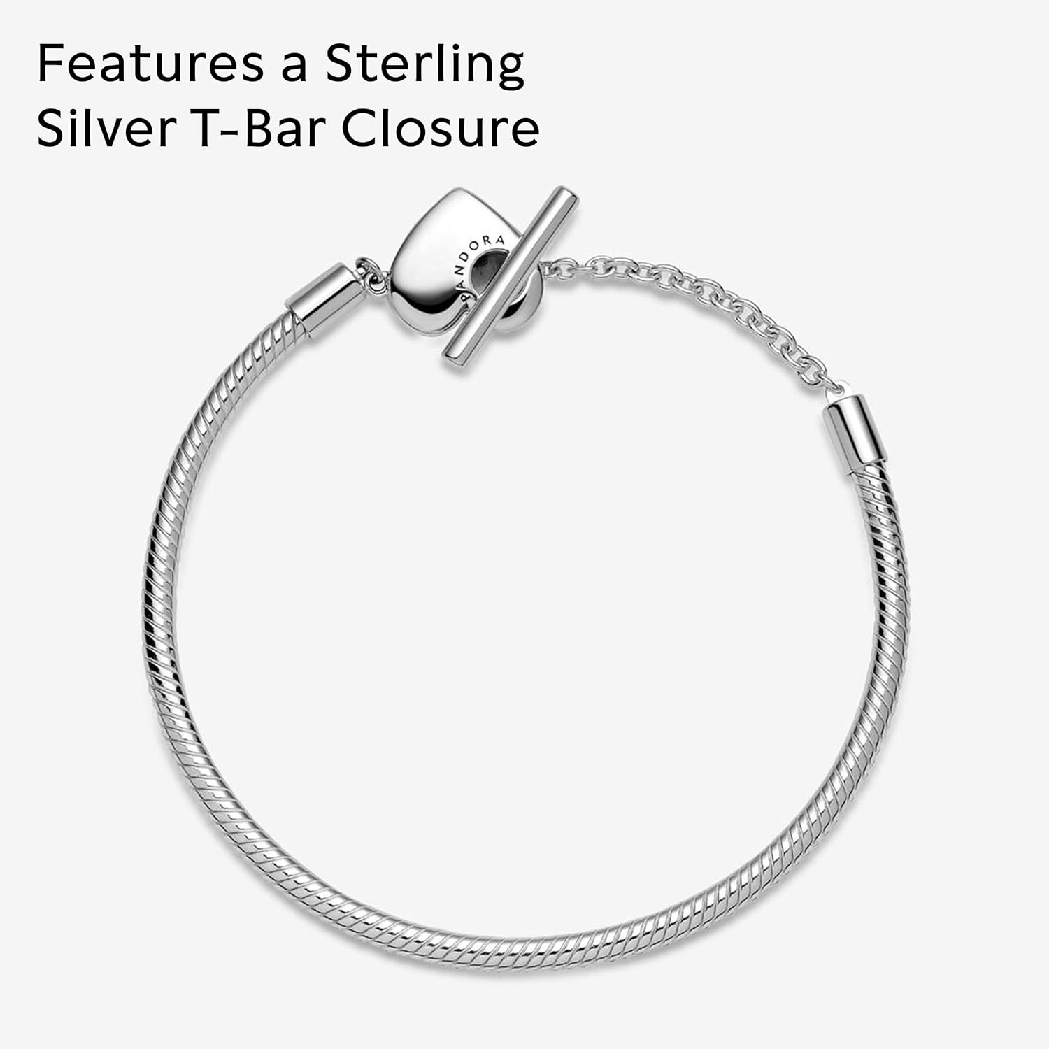 image:imagePANDORA Moments Heart TBar Closure Snake Chain Bracelet Compatible Moments Charms Gift for Her Shine With Gift Box75 Inches