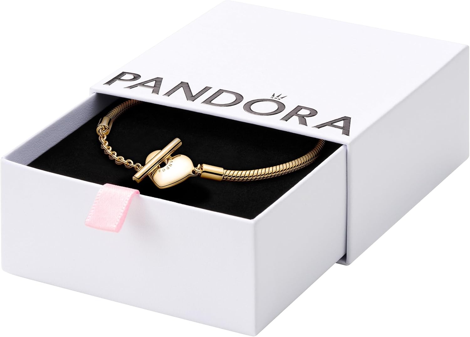 image:imagePANDORA Moments Heart TBar Closure Snake Chain Bracelet Compatible Moments Charms Gift for Her Shine With Gift Box75 Inches