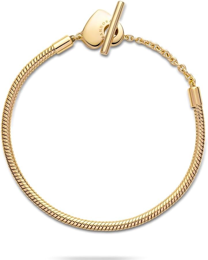 image:imagePANDORA Moments Heart TBar Closure Snake Chain Bracelet Compatible Moments Charms Gift for Her Shine With Gift Box79 Inches