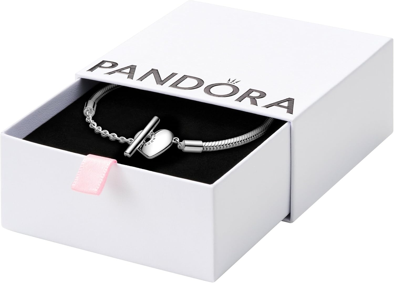 image:imagePANDORA Moments Heart TBar Closure Snake Chain Bracelet Compatible Moments Charms Gift for Her Shine With Gift Box83 Inches