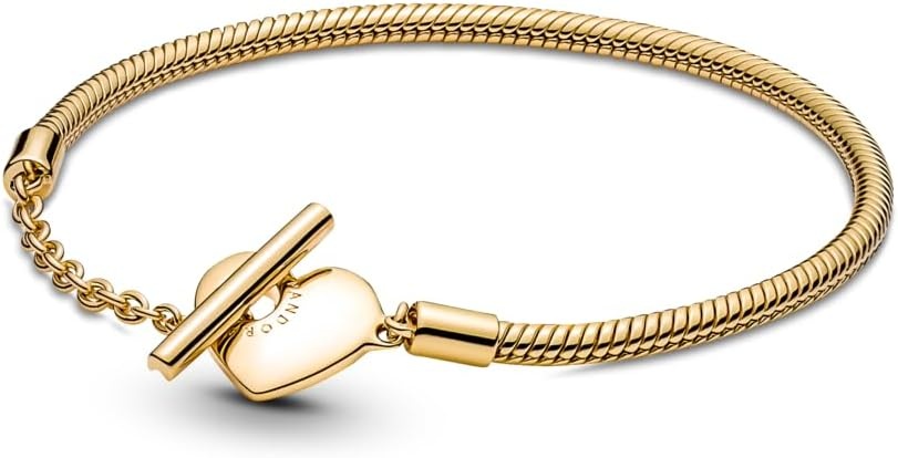 image:imagePANDORA Moments Heart TBar Closure Snake Chain Bracelet Compatible Moments Charms Gift for Her Shine With Gift Box83 Inches