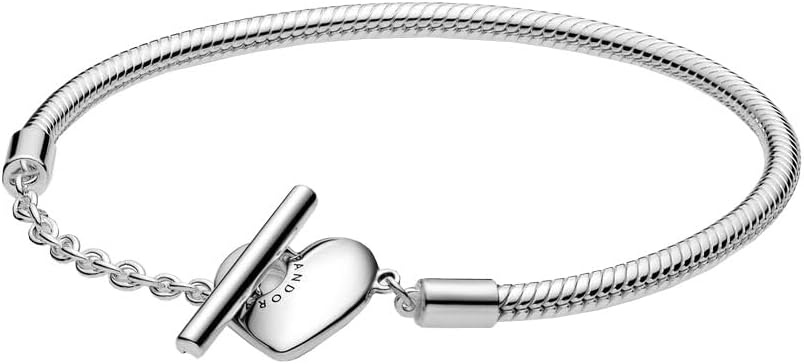 image:imagePANDORA Moments Heart TBar Closure Snake Chain Bracelet Compatible Moments Charms Gift for Her Shine With Gift Box90 Inches