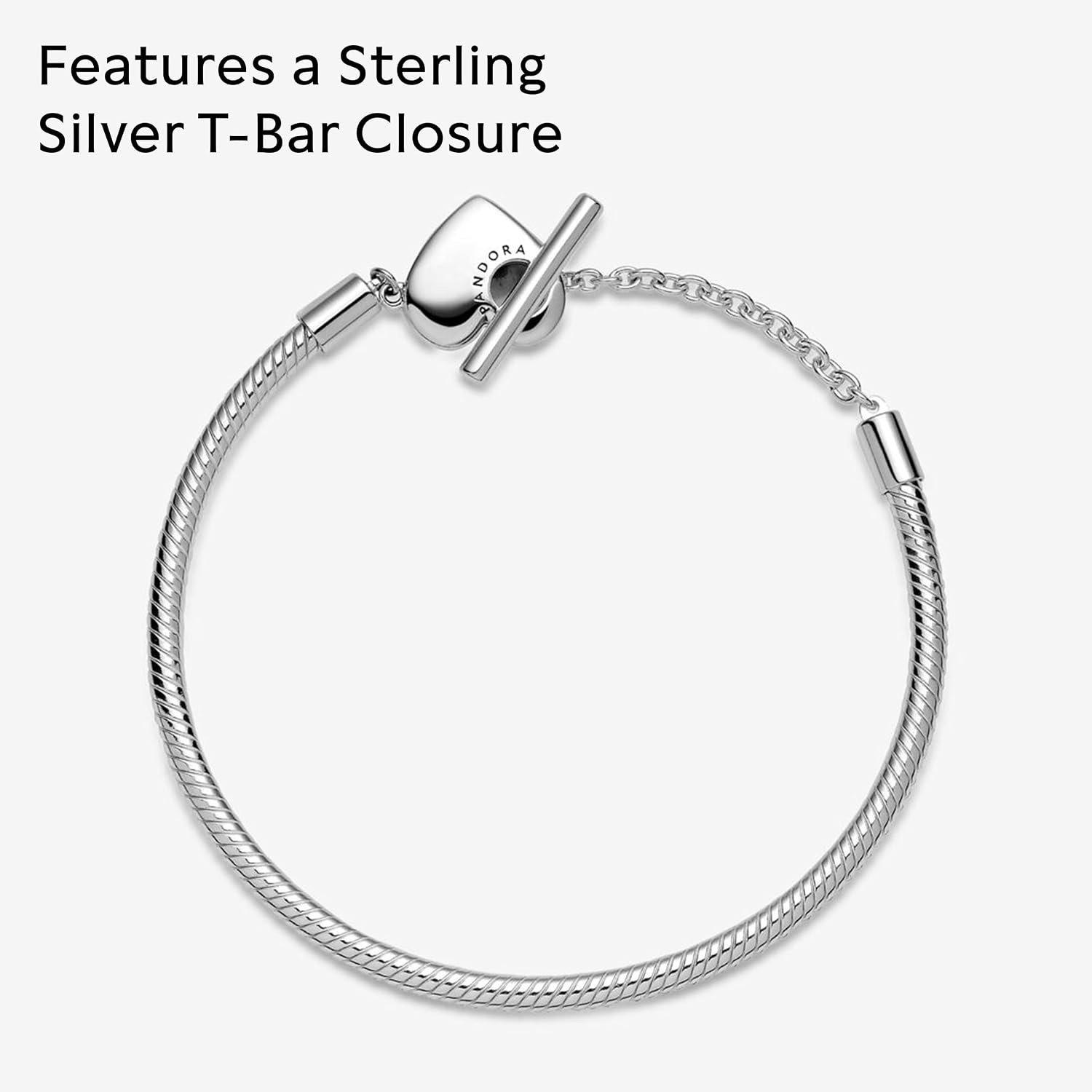 image:imagePANDORA Moments Heart TBar Closure Snake Chain Bracelet Compatible Moments Charms Gift for Her Shine With Gift Box90 Inches