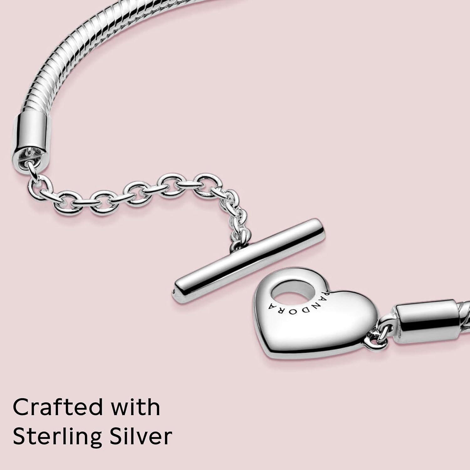 image:imagePANDORA Moments Heart TBar Closure Snake Chain Bracelet Compatible Moments Charms Gift for Her Shine With Gift Box90 Inches