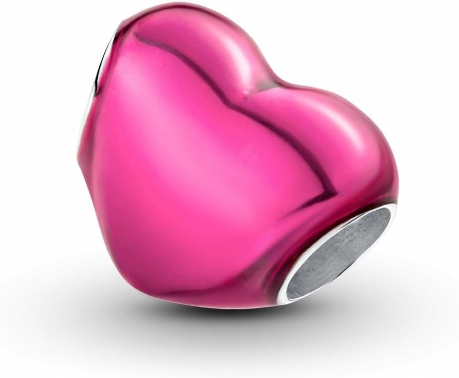 image:imagePANDORA Moments Metallic Pink Heart Charm Sterling Silver with Enamel Jewelry for Women Includes Gift Box