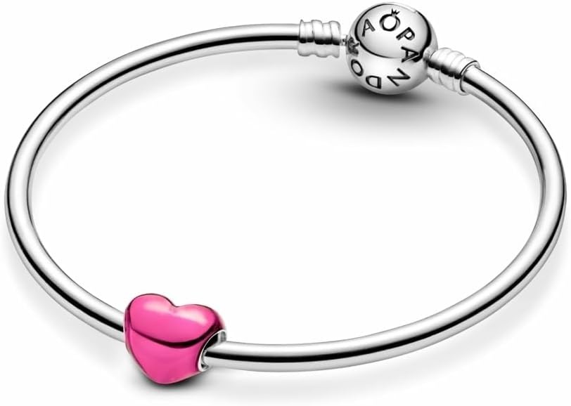 image:imagePANDORA Moments Metallic Pink Heart Charm Sterling Silver with Enamel Jewelry for Women Includes Gift Box