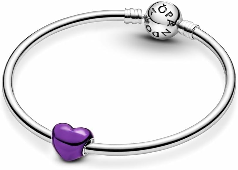 image:imagePANDORA Moments Metallic Purple Heart Charm Sterling Silver Charm with Enamel Jewelry for Women Includes Gift Box