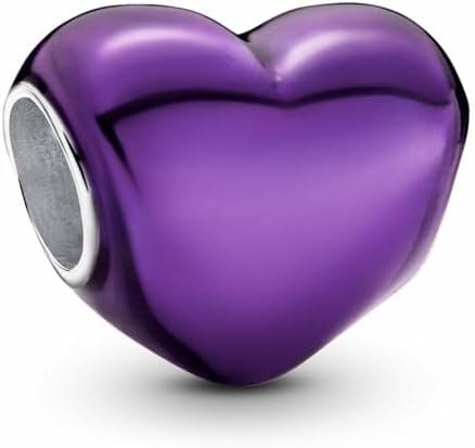 image:imagePANDORA Moments Metallic Purple Heart Charm Sterling Silver Charm with Enamel Jewelry for Women Includes Gift Box