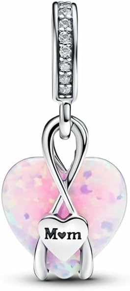 image:imagePANDORA Moments Mom Opalescent Heart Dangle Charm Sterling Silver Charm with LabCreated Opal amp Cubic Zirconia Jewelry for Women Includes Gift Box