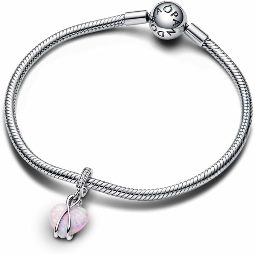 image:imagePANDORA Moments Mom Opalescent Heart Dangle Charm Sterling Silver Charm with LabCreated Opal amp Cubic Zirconia Jewelry for Women Includes Gift Box
