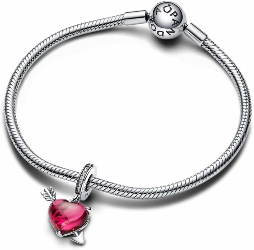 image:imagePANDORA Moments Red Heart amp Arrow Murano Glass Dangle Charm Sterling Silver Charm with Cubic Zirconia amp Murano Glass Jewelry for Women Includes Gift Box