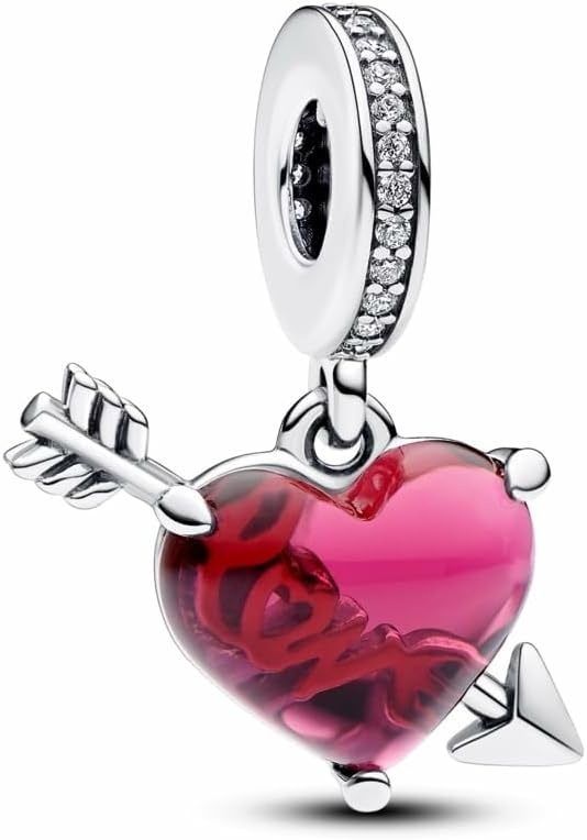 image:imagePANDORA Moments Red Heart amp Arrow Murano Glass Dangle Charm Sterling Silver Charm with Cubic Zirconia amp Murano Glass Jewelry for Women Includes Gift Box