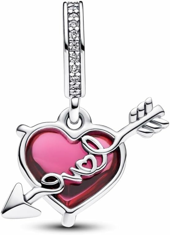 image:imagePANDORA Moments Red Heart amp Arrow Murano Glass Dangle Charm Sterling Silver Charm with Cubic Zirconia amp Murano Glass Jewelry for Women Includes Gift Box