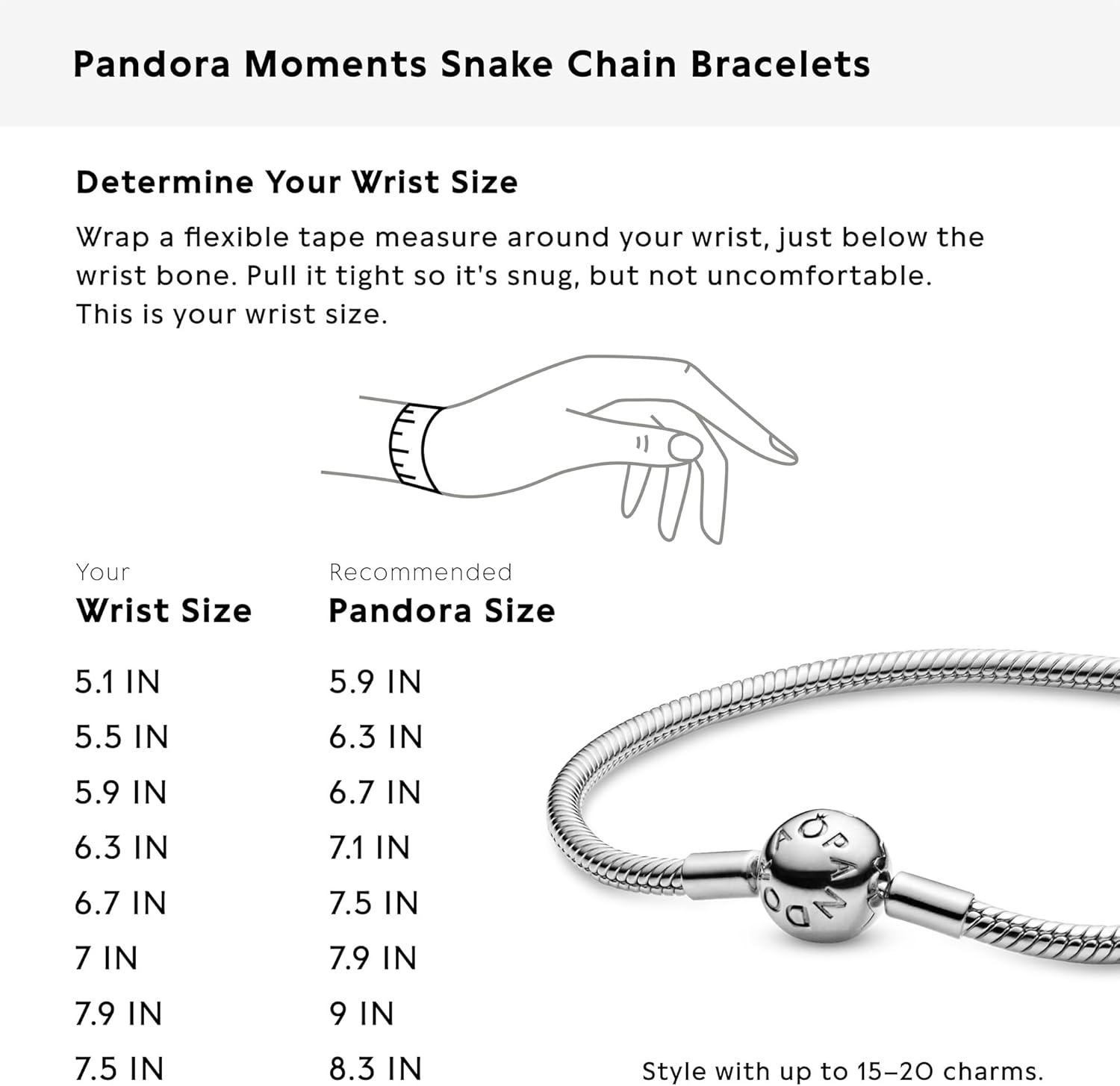 image:imagePANDORA Moments Snake Chain Bracelet HandFinished Charm Bracelet Jewelry for Her with Gift Box Compatible Moments Charms Sterling Silver63 Inches